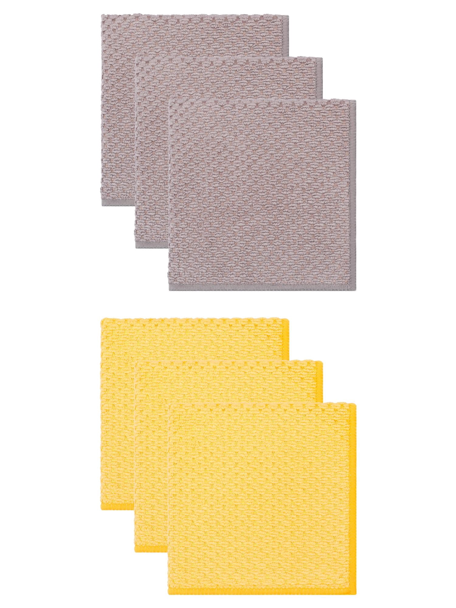 Unique Bargains Microfiber Dish Cloth for Washing Dishes Rags Yellow/Dark Gray 12" x 12"