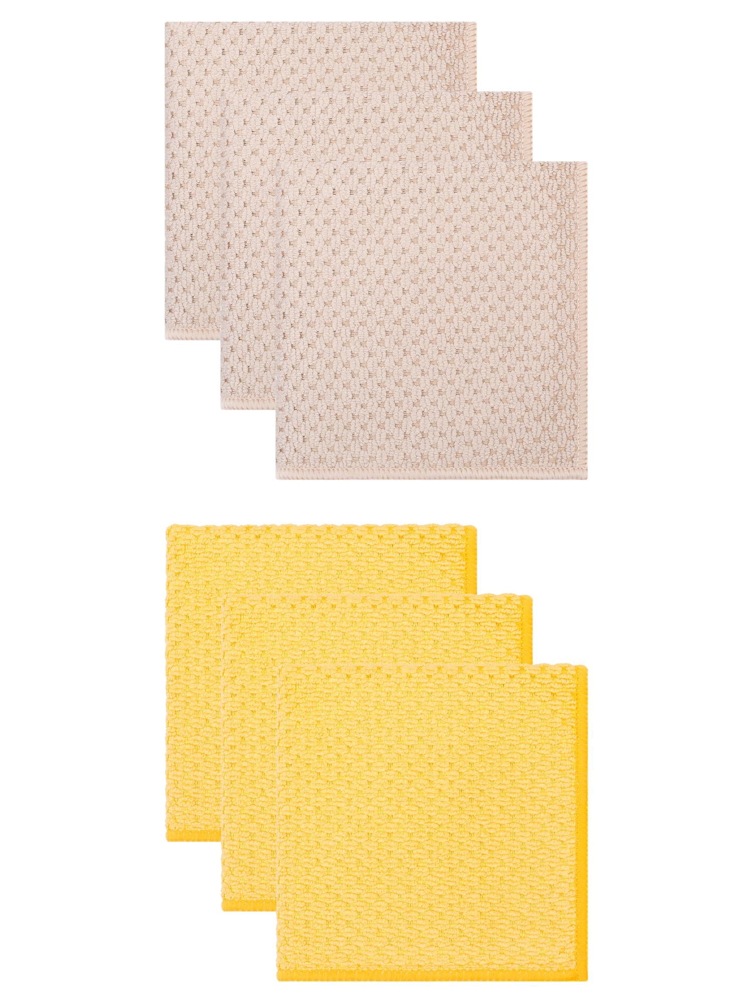 Unique Bargains Microfiber Dish Cloth for Washing Dishes Rags Yellow/Khaki 12" x 12"