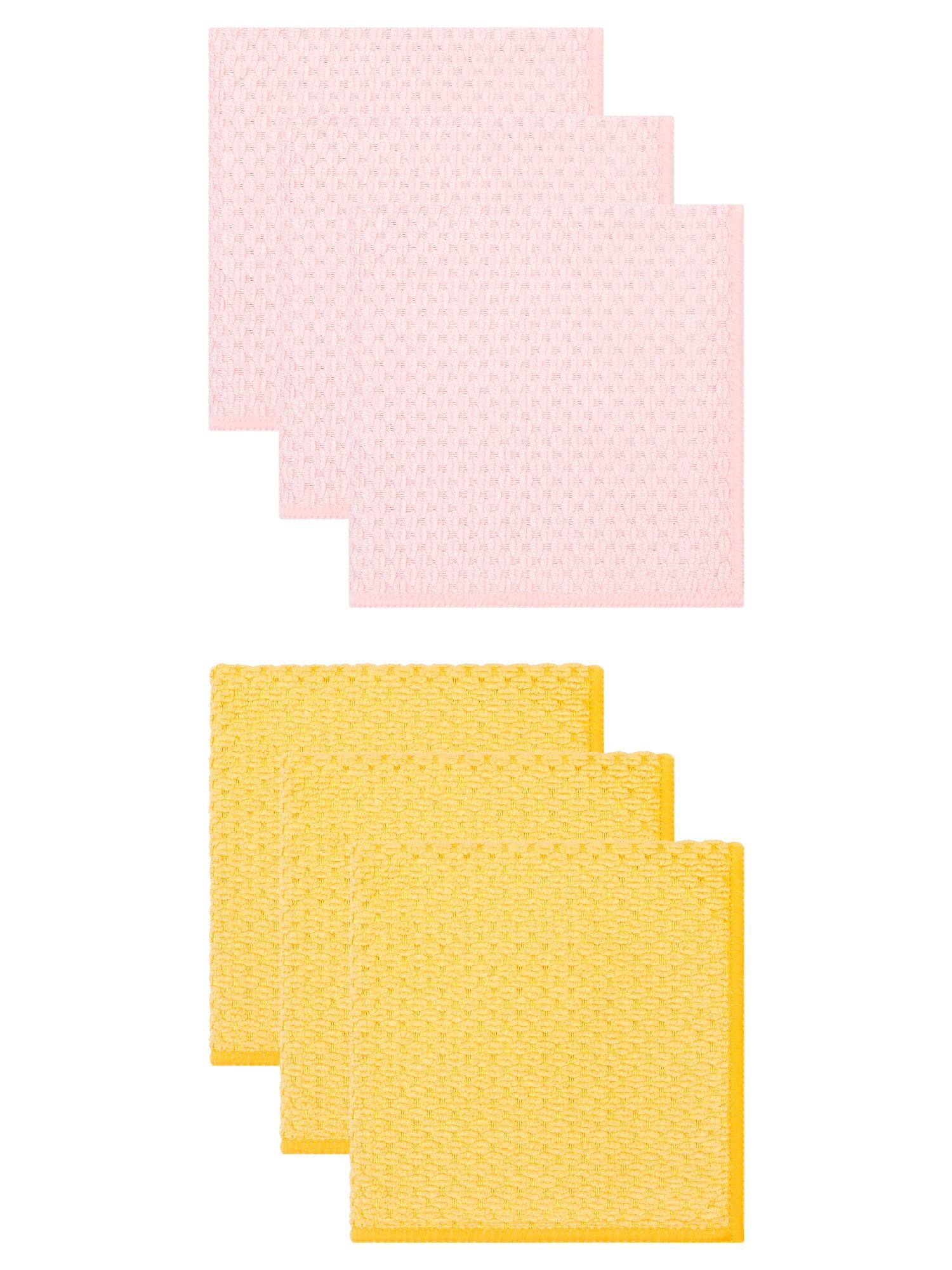 Unique Bargains Microfiber Dish Cloth for Washing Dishes Rags Yellow/Pink 12" x 12"