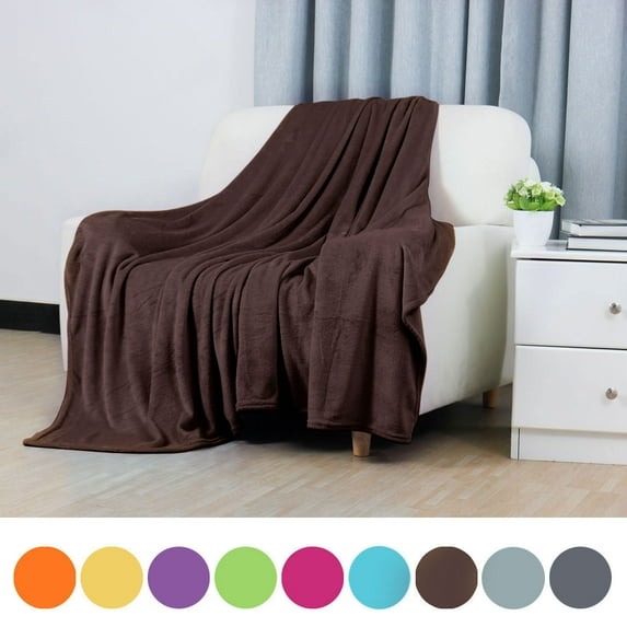 REGALWOVEN 1 Pcs Home Warm Soft Microplush Fleece Solid Throw Blanket Chocolate Color 78" x 90"