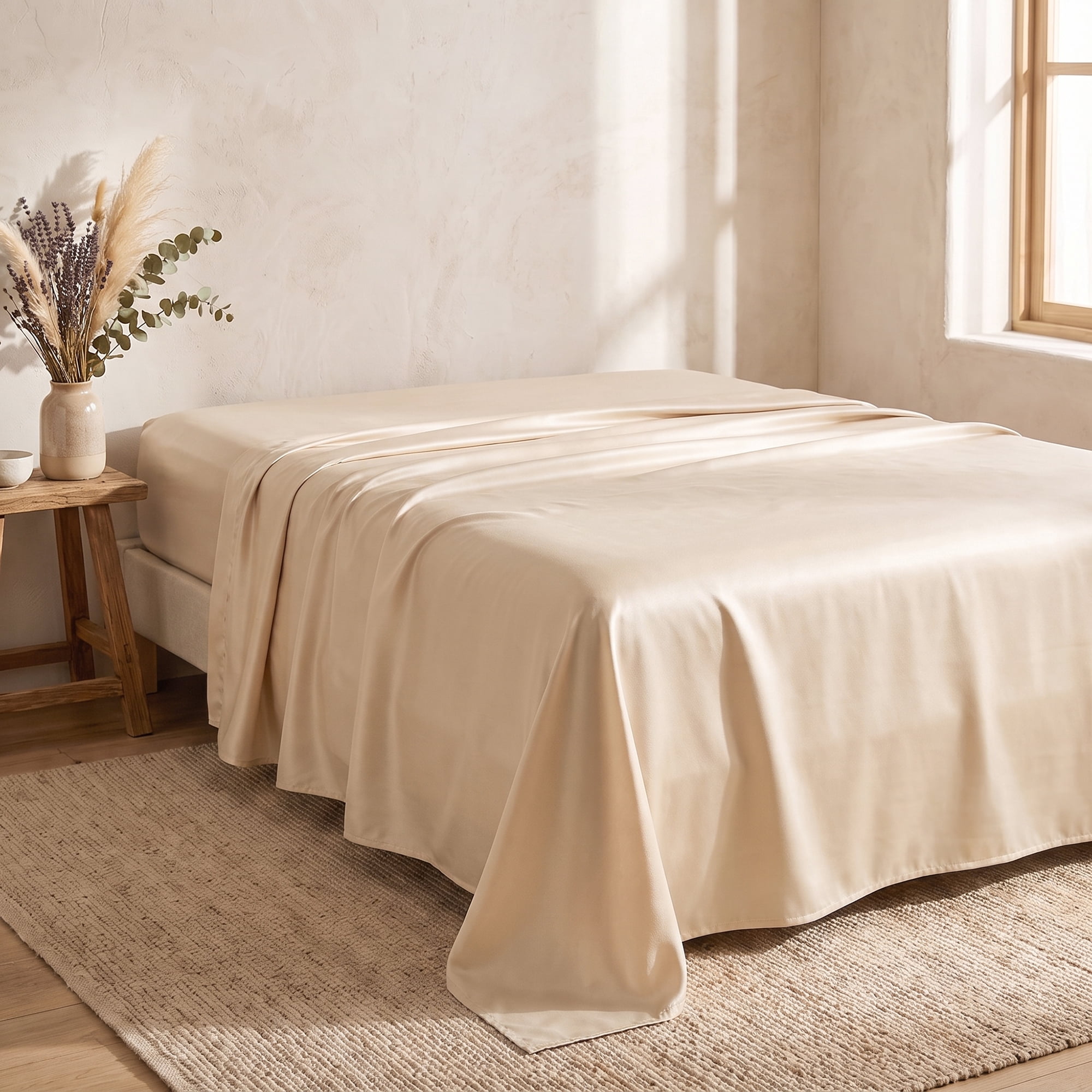 Unique Bargains Microfiber Gauze Bed Sheet Flat Sheet Bedding Champagne 90"x102"