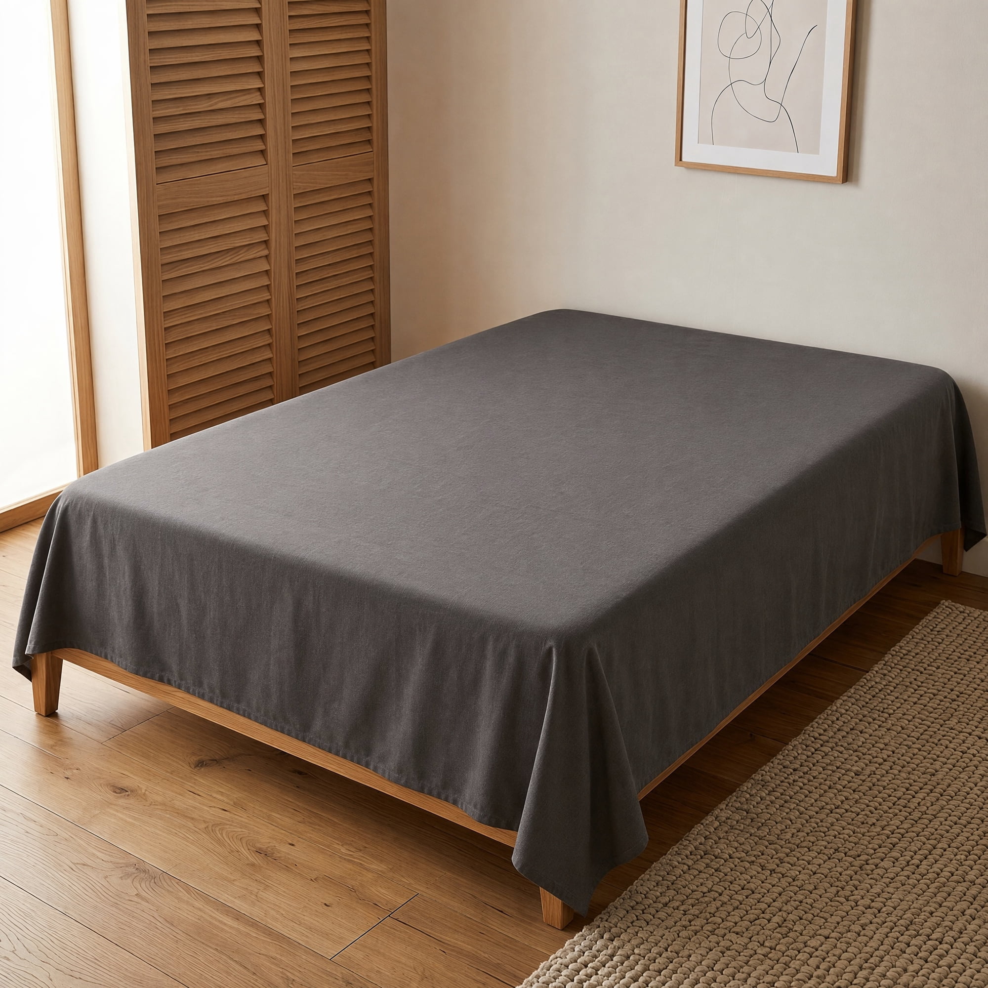 Unique Bargains Microfiber Ice Bed Sheet Flat Sheet Bedding for Bedroom Dark gray 91"x96"