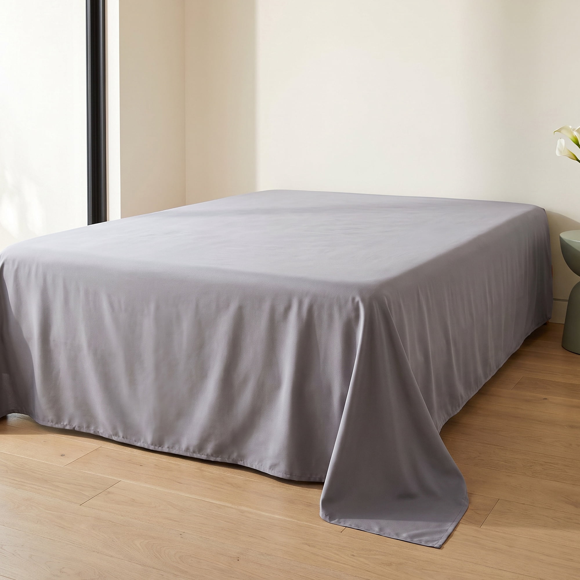 Unique Bargains Microfiber Ice Bed Sheet Flat Sheet Bedding for Bedroom Light Gray 91"x96"