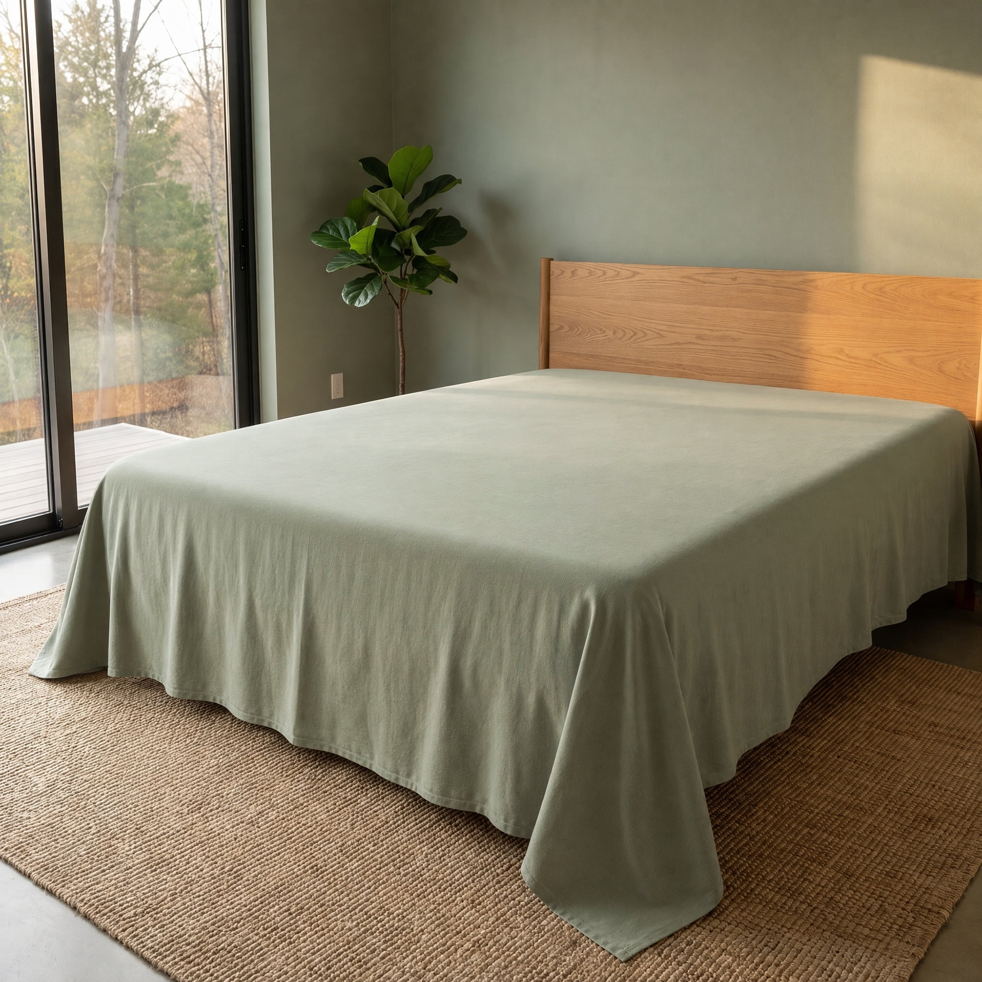 Unique Bargains Microfiber Ice Bed Sheet Flat Sheet Bedding for Bedroom Mint Green 91"x96"