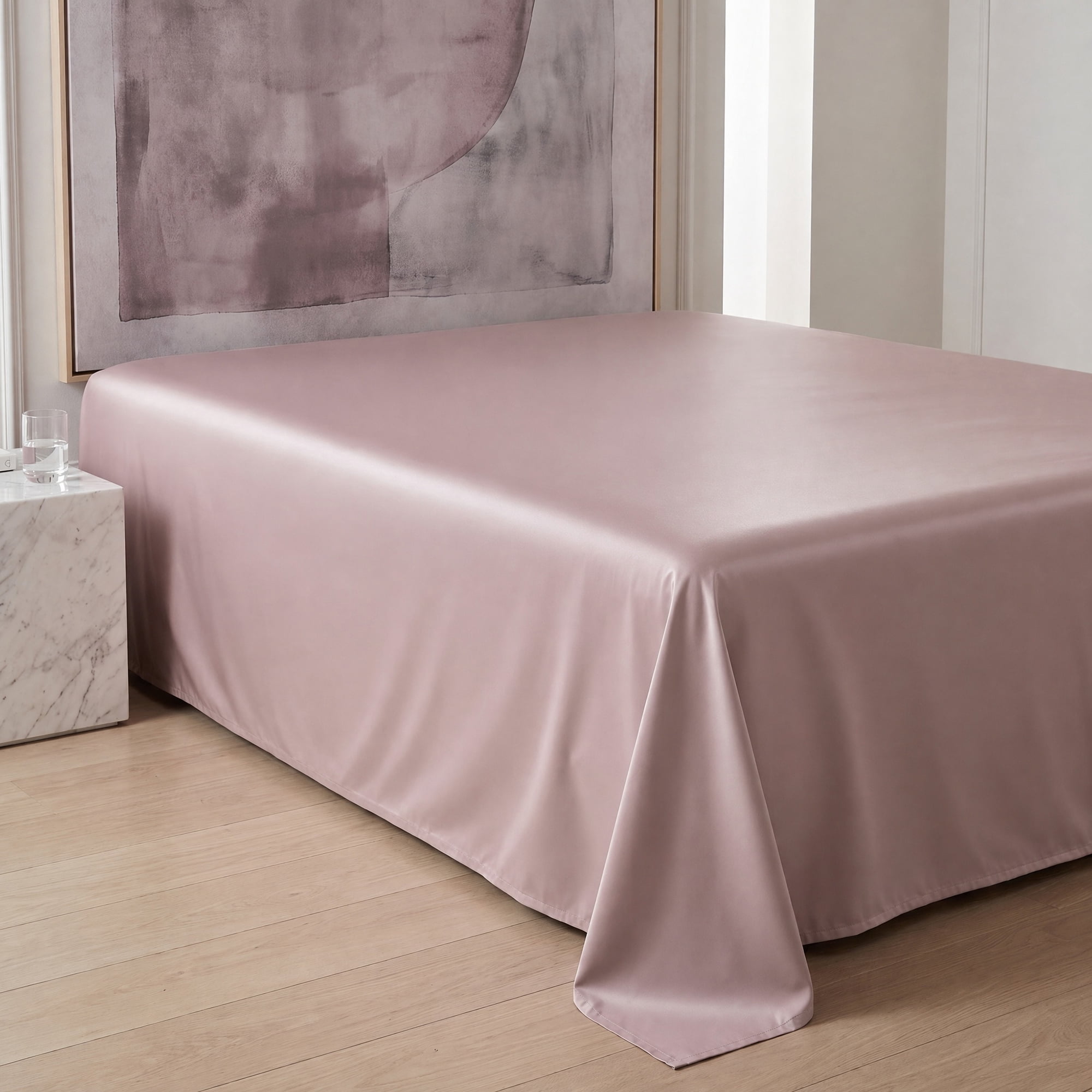 Unique Bargains Microfiber Ice SilkFlat Sheet Wrinkle Bedding Champagne 79"x91"