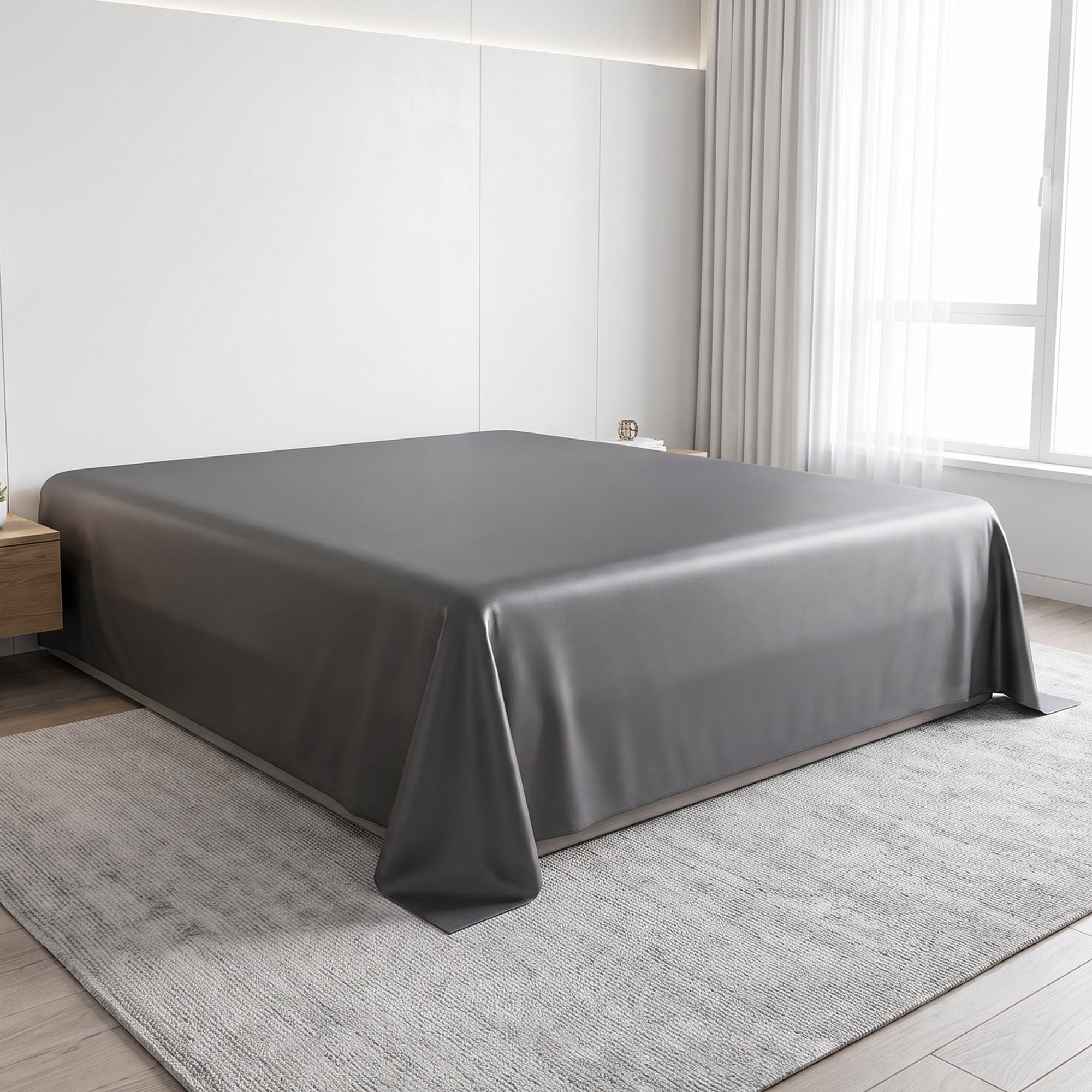Unique Bargains Microfiber Ice SilkFlat Sheet Wrinkle Bedding Dark Gray 91"x96"