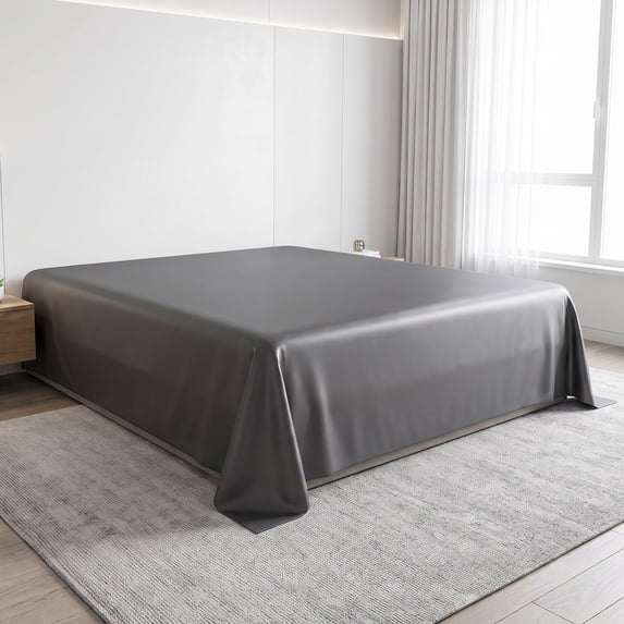 Unique Bargains Microfiber Ice SilkFlat Sheet Wrinkle Bedding Dark Gray 91"x96"