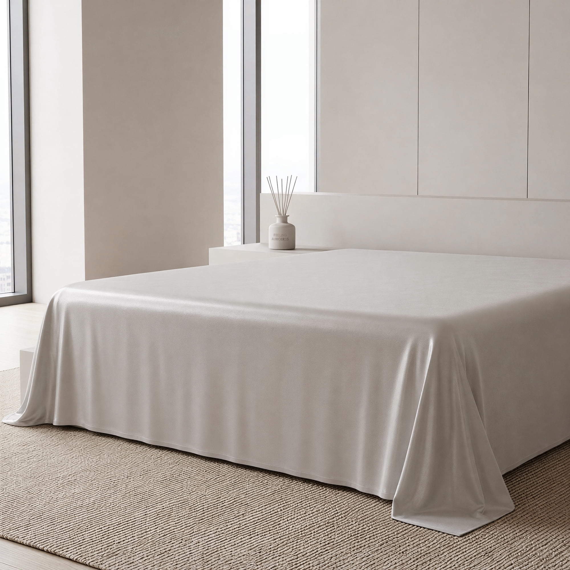 Unique Bargains Microfiber Ice SilkFlat Sheet Wrinkle Bedding Light Gray 79"x91"