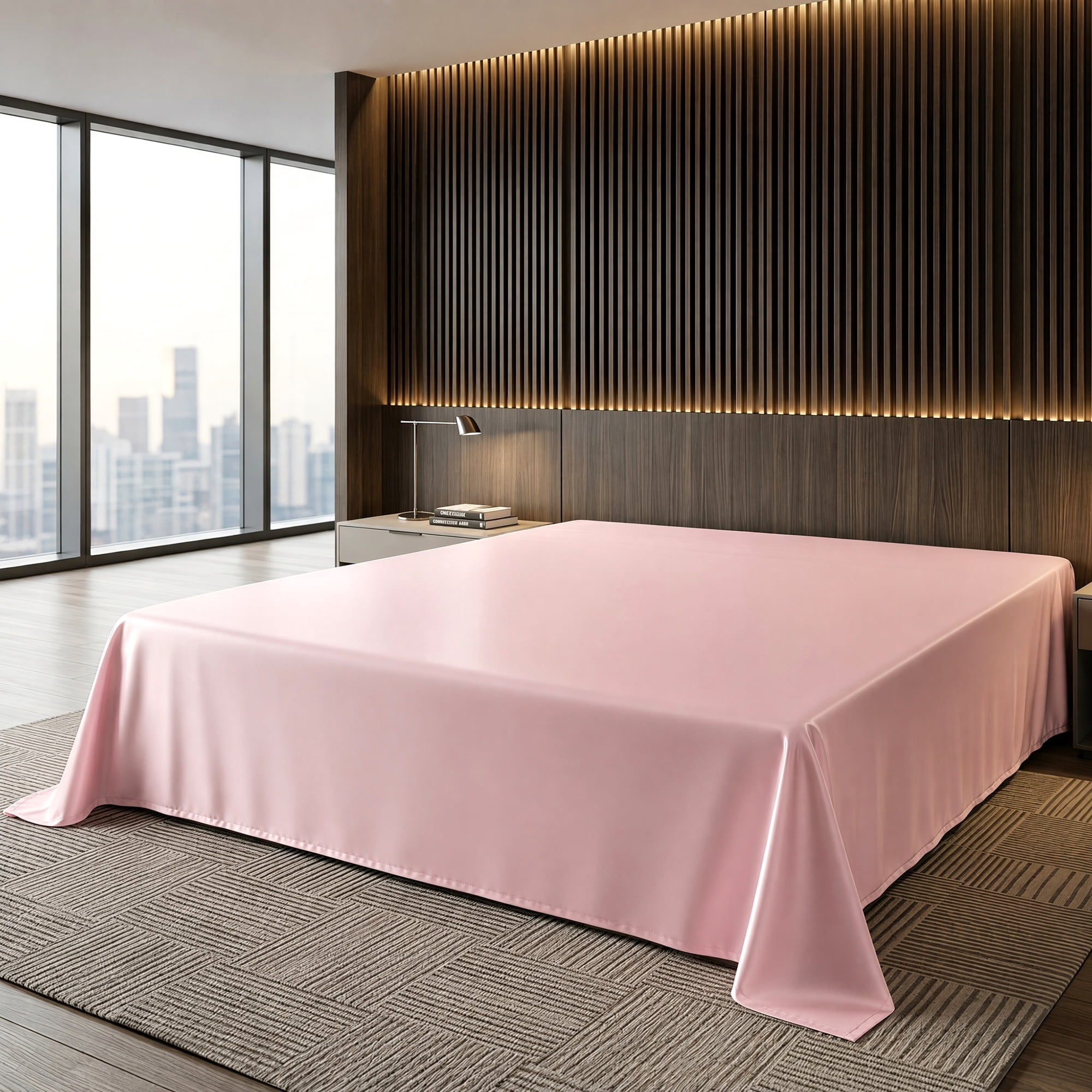Unique Bargains Microfiber Ice SilkFlat Sheet Wrinkle Bedding Pink 91"x96"