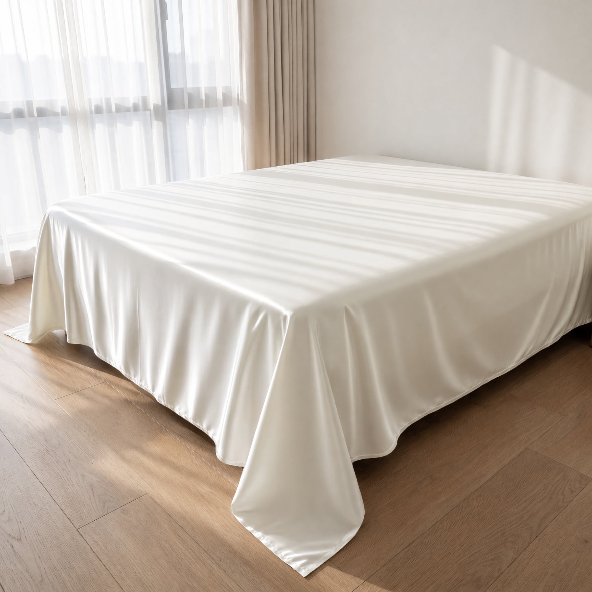 Unique Bargains Microfiber Ice SilkFlat Sheet Wrinkle Bedding White 91"x96"