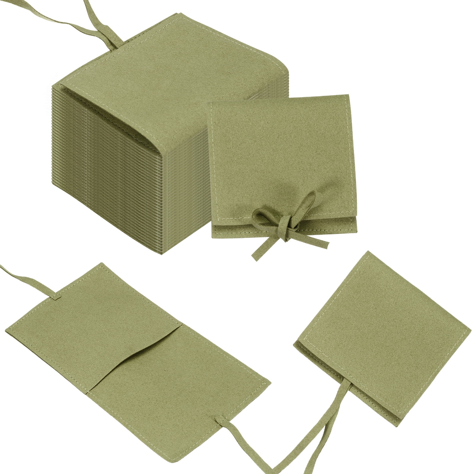 Unique Bargains Microfiber Mini Jewelry Pouch Packaging Bag with Tie for Gift 40 Pcs Green