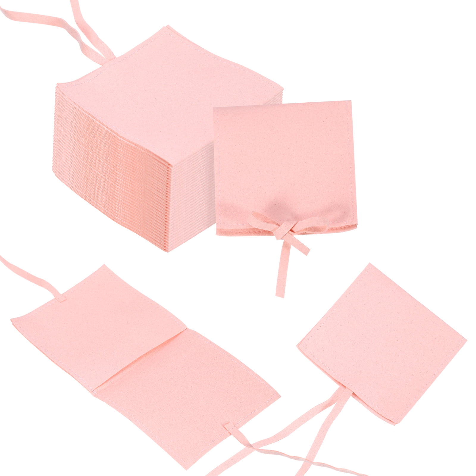 Unique Bargains Microfiber Mini Jewelry Pouch Packaging Bag with Tie for Gift 40 Pcs Pink
