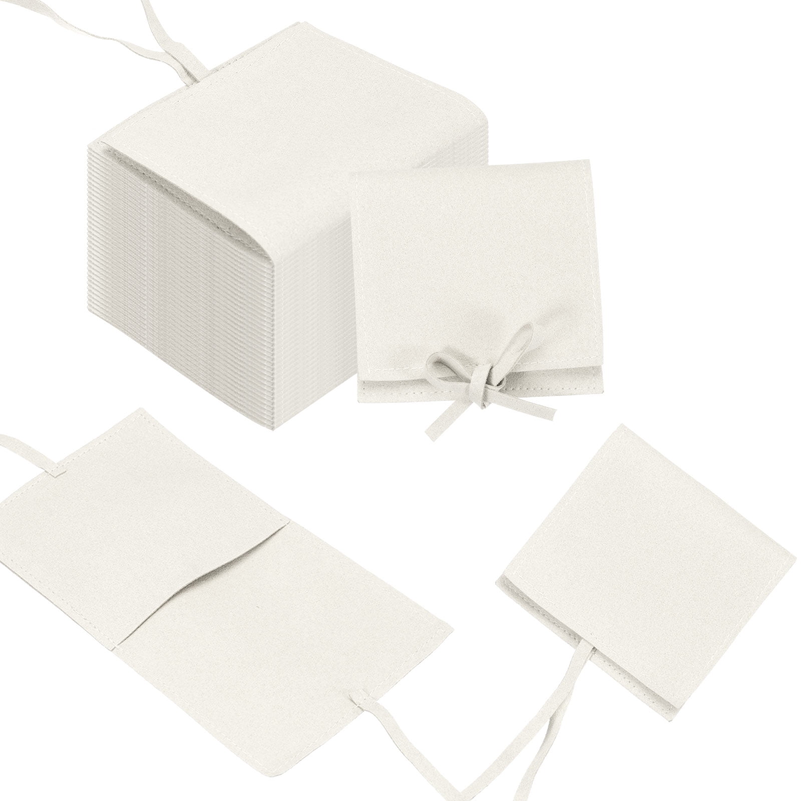 Unique Bargains Microfiber Mini Jewelry Pouch Packaging Bag with Tie for Gift 40 Pcs White
