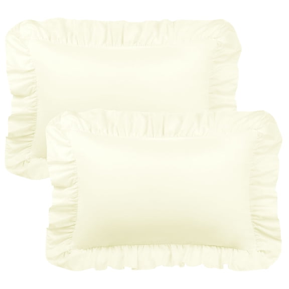 Unique Bargains Microfiber Ruffle Envelope Closure Pillowcases 2 Pcs Cream Standard