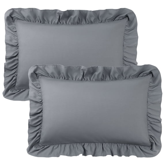 Unique Bargains Microfiber Ruffle Envelope Closure Pillowcases 2 Pcs Dark Gray Standard