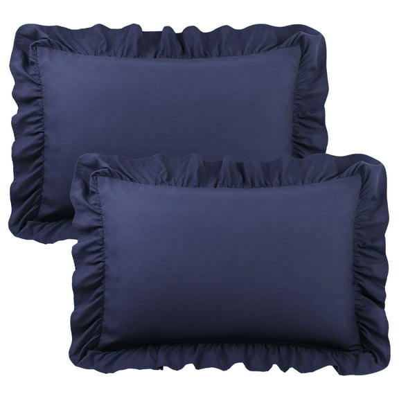 Unique Bargains Microfiber Ruffle Envelope Closure Pillowcases 2 Pcs Navy Blue Queen