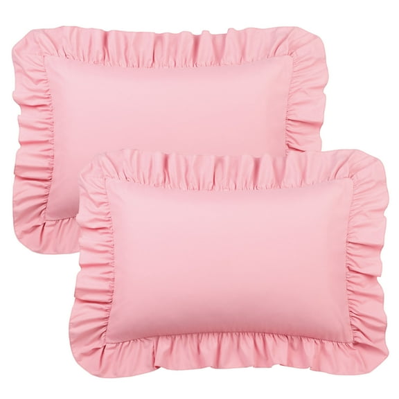 Unique Bargains Microfiber Ruffle Envelope Closure Pillowcases 2 Pcs Pink Queen