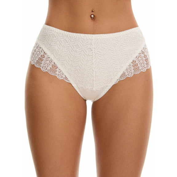 Unique Bargains Mid Rise Breathable Lace Underwear Briefs M White