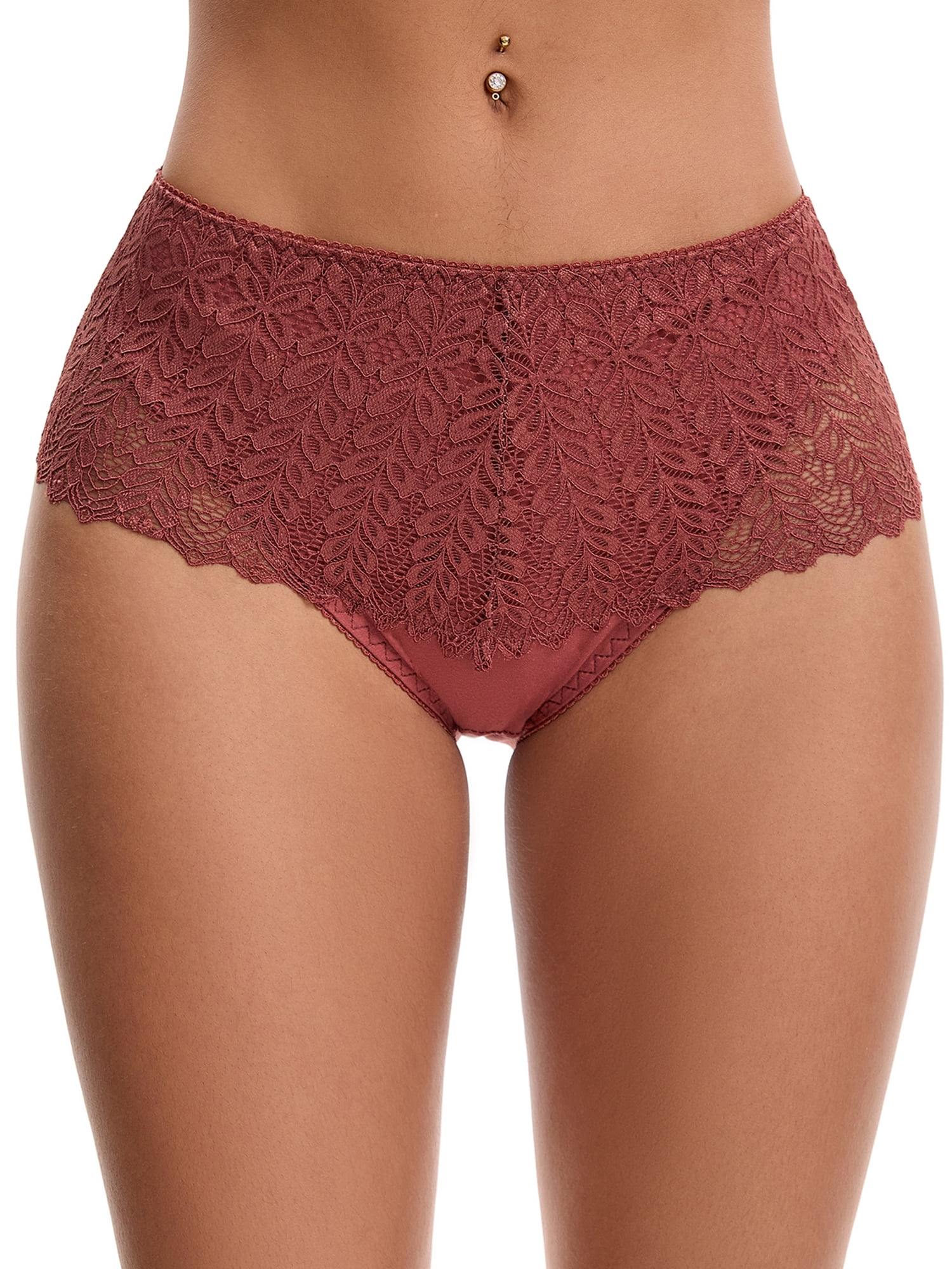 Unique Bargains Mid Rise Breathable Lace Underwear Briefs S Coffee