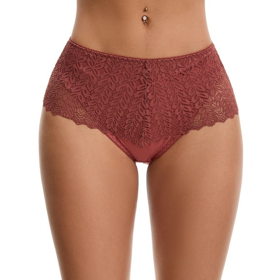 Unique Bargains Mid Rise Breathable Lace Underwear Briefs S Coffee