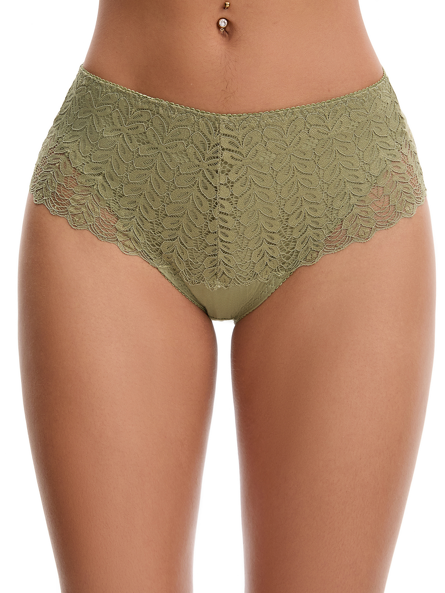 Unique Bargains Mid Rise Breathable Lace Underwear Briefs S Green