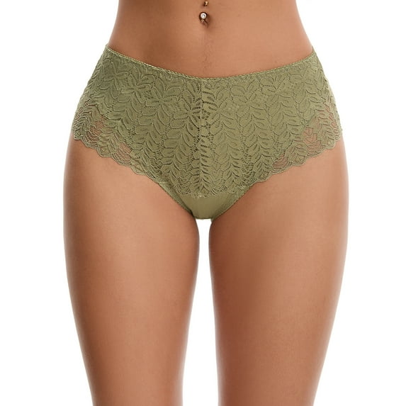 Unique Bargains Mid Rise Breathable Lace Underwear Briefs S Green