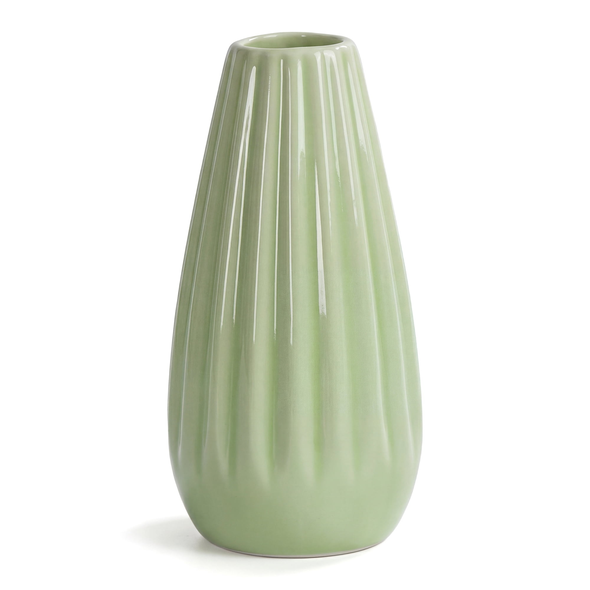 Unique Bargains Mini Ceramic Matte Ribbed Flower Vase Green 2.4"L x 2.4"W x 5.1"H