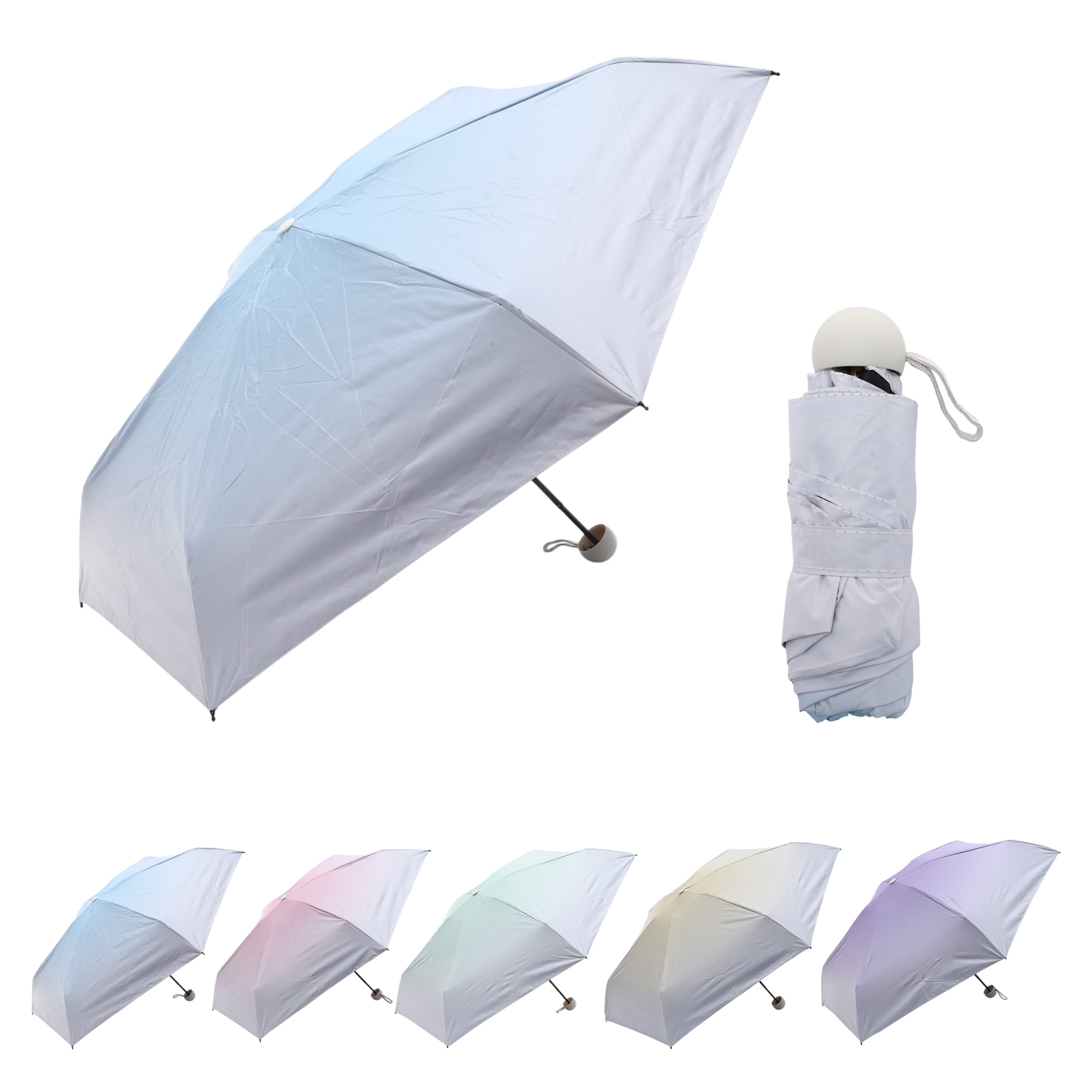 Unique Bargains Lightweight Mini Compact Windproof Folding Umbrella Sky Blue [Circular Handle]