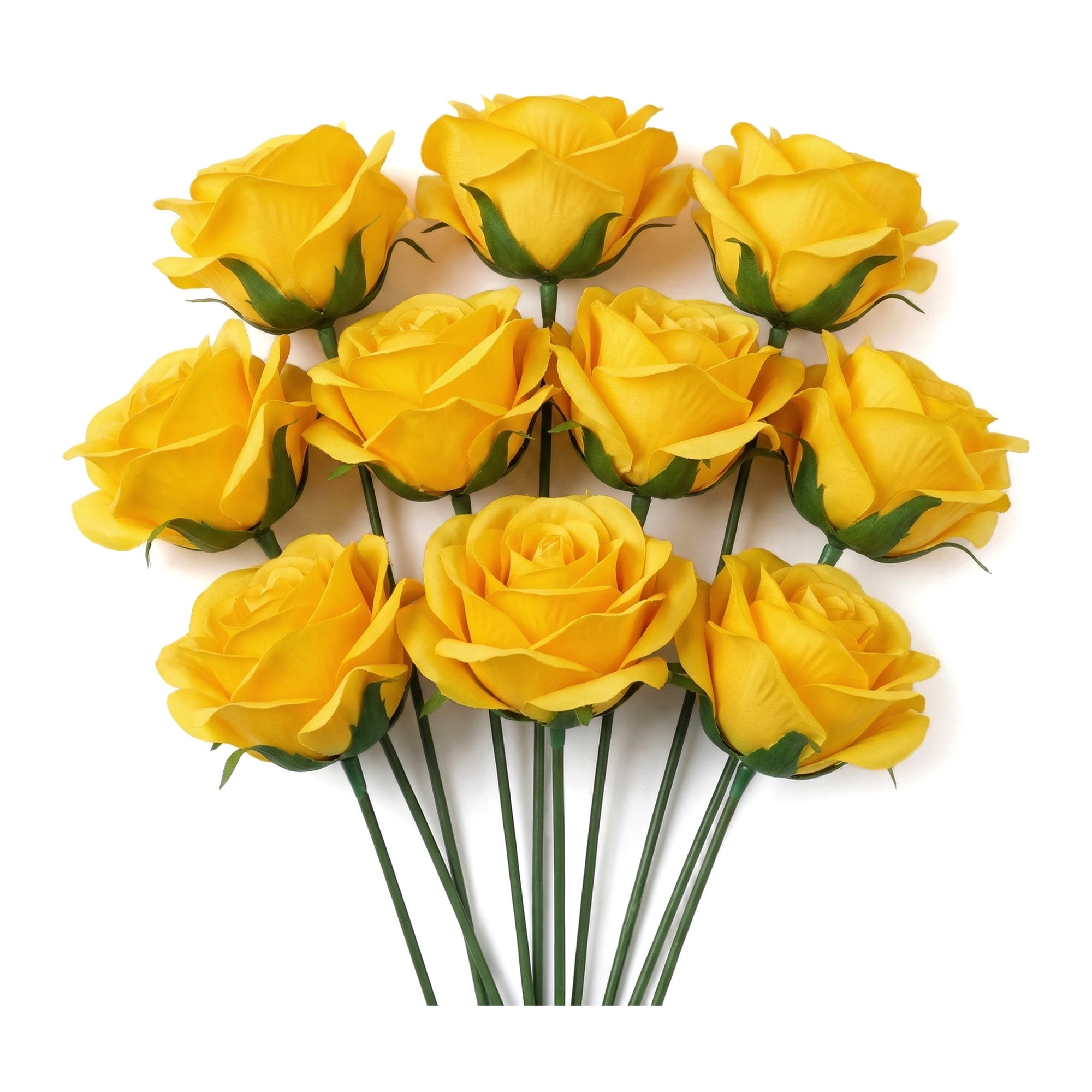 Unique Bargains Mini Craft Artificial Silk Roses Detachable Head Bouquet Yellow 5.9 in
