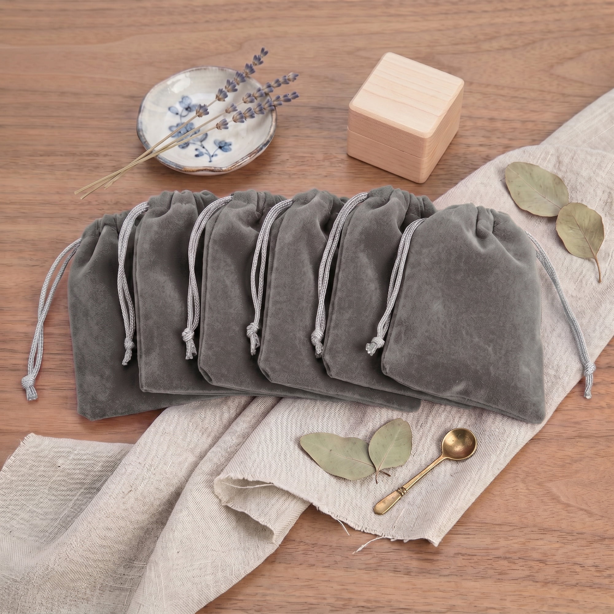 Unique Bargains Mini Gift Bags with Drawstring and Handles for Gifts Gray 3.5" x 4.7"