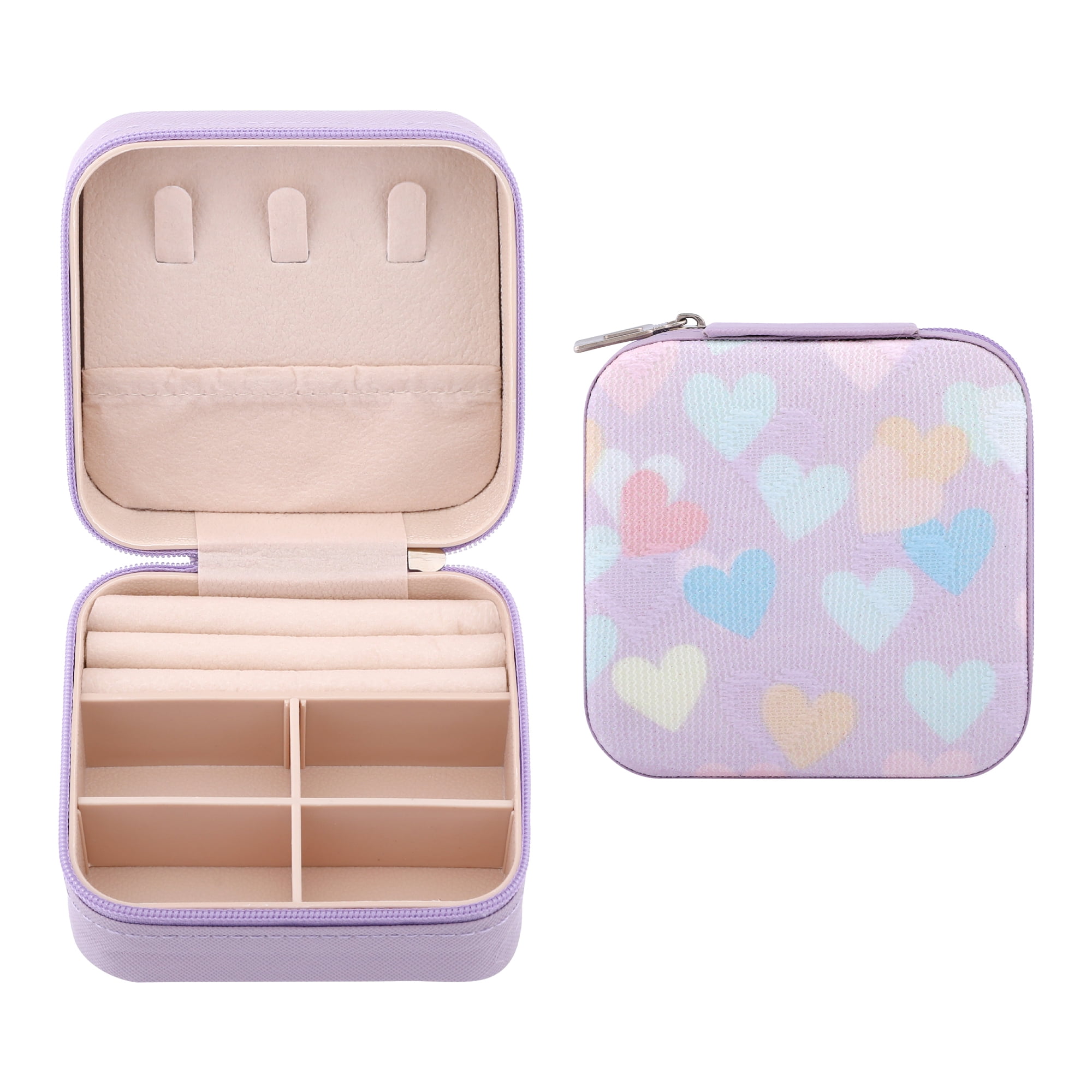 Unique Bargains Mini Jewelry Box for Women PU Leather Organizer with Zipper Light Purple