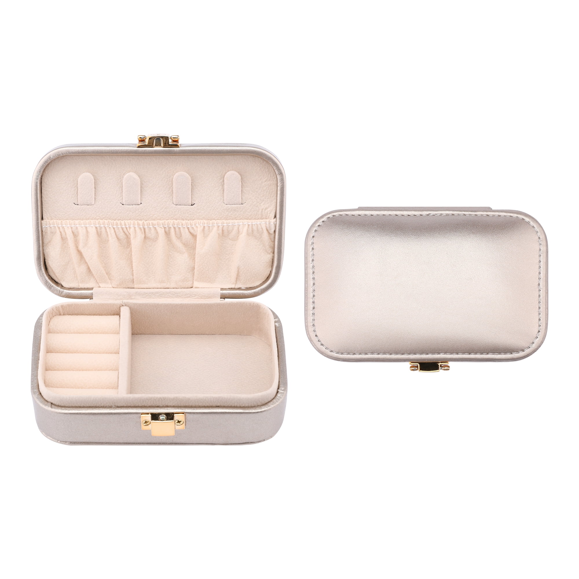 Unique Bargains Mini PU Leather Jewelry Box Jewelry Organizer Case Champagne Gold