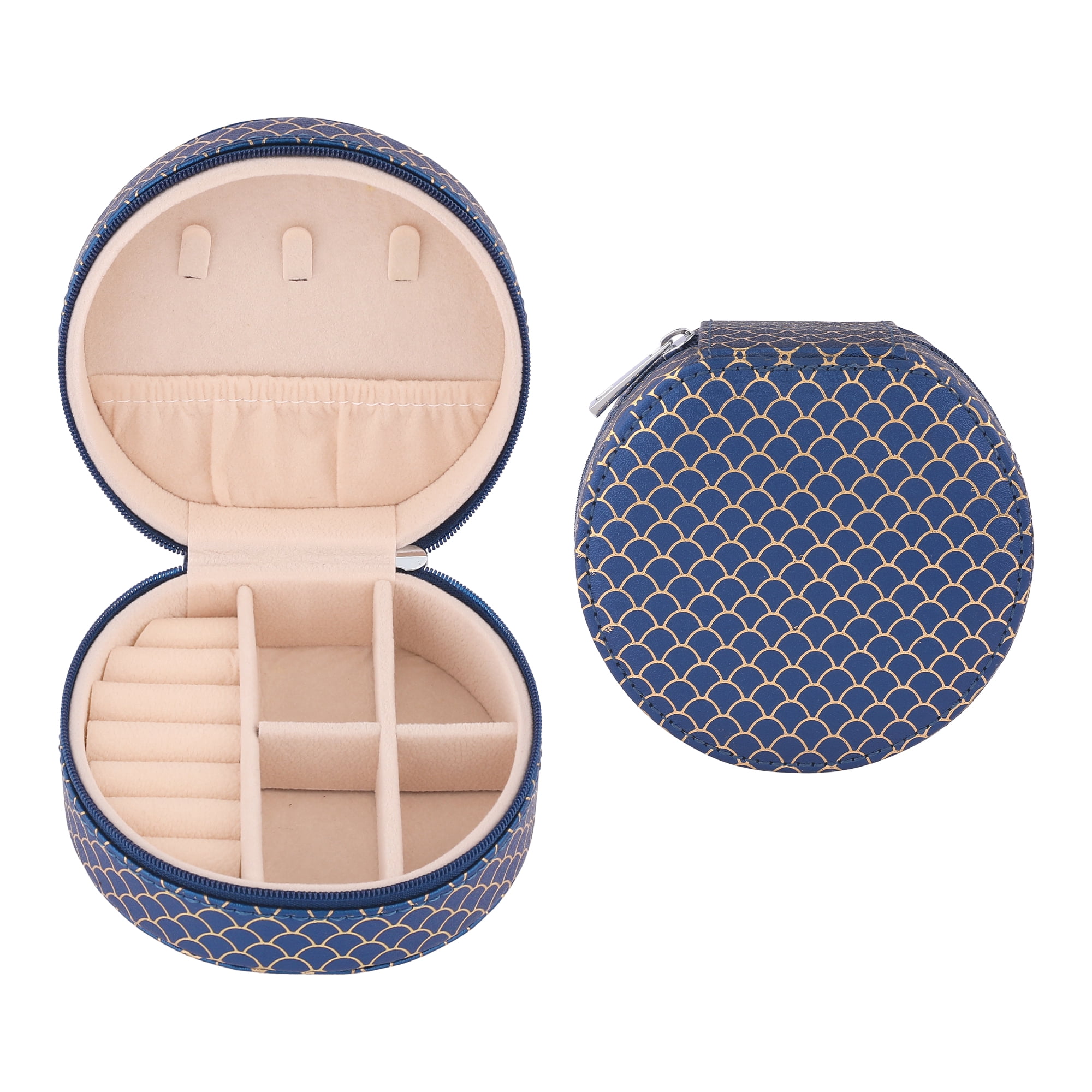 Unique Bargains Mini PU Leather Jewelry Box for Women Portable Organizer Case Dark Blue