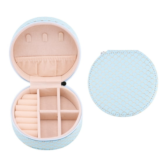 Unique Bargains Mini PU Leather Jewelry Box for Women Portable Organizer Case Sky Blue