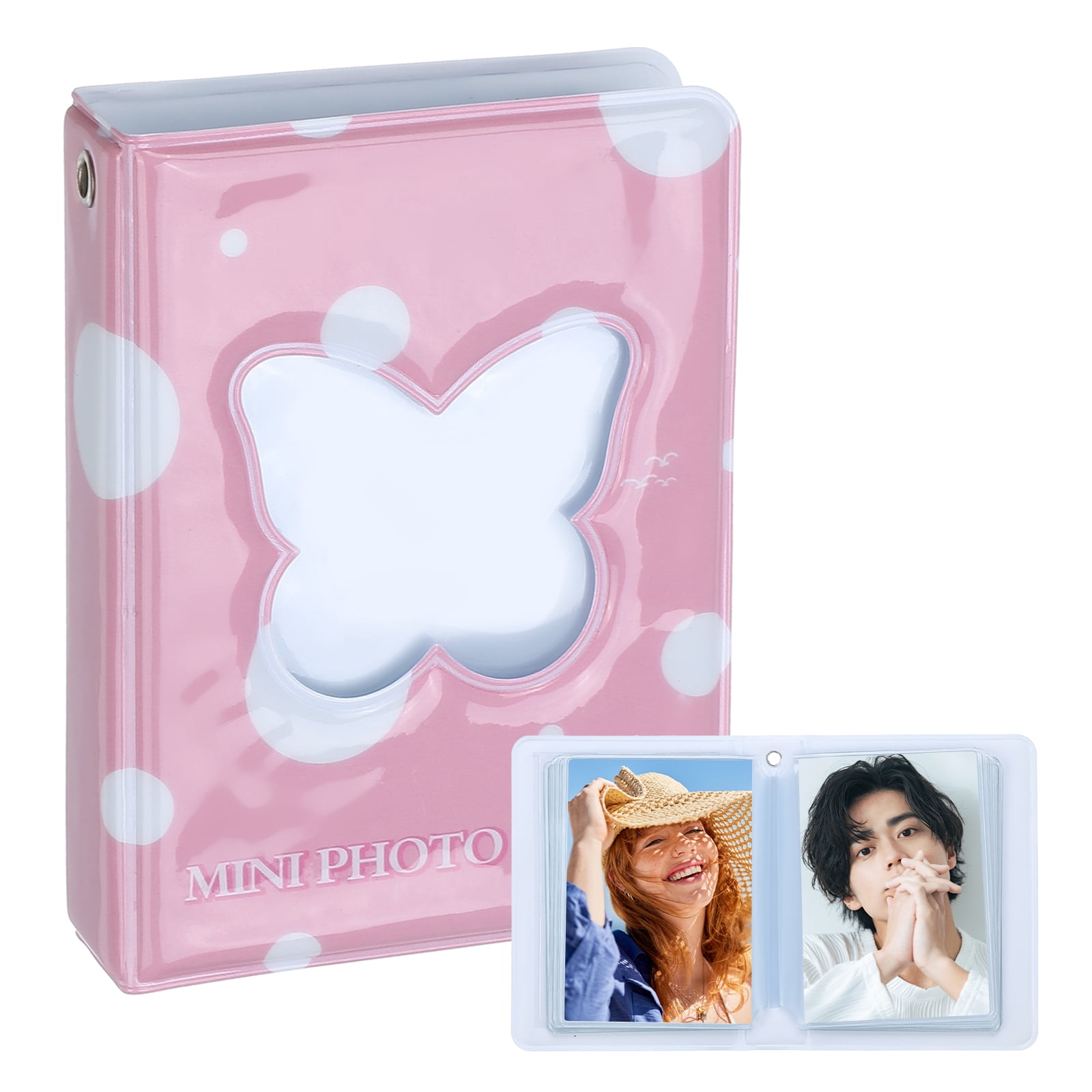 Unique Bargains Mini Photocard Binder Butterfly Hollow Album for Cards Storage Pink