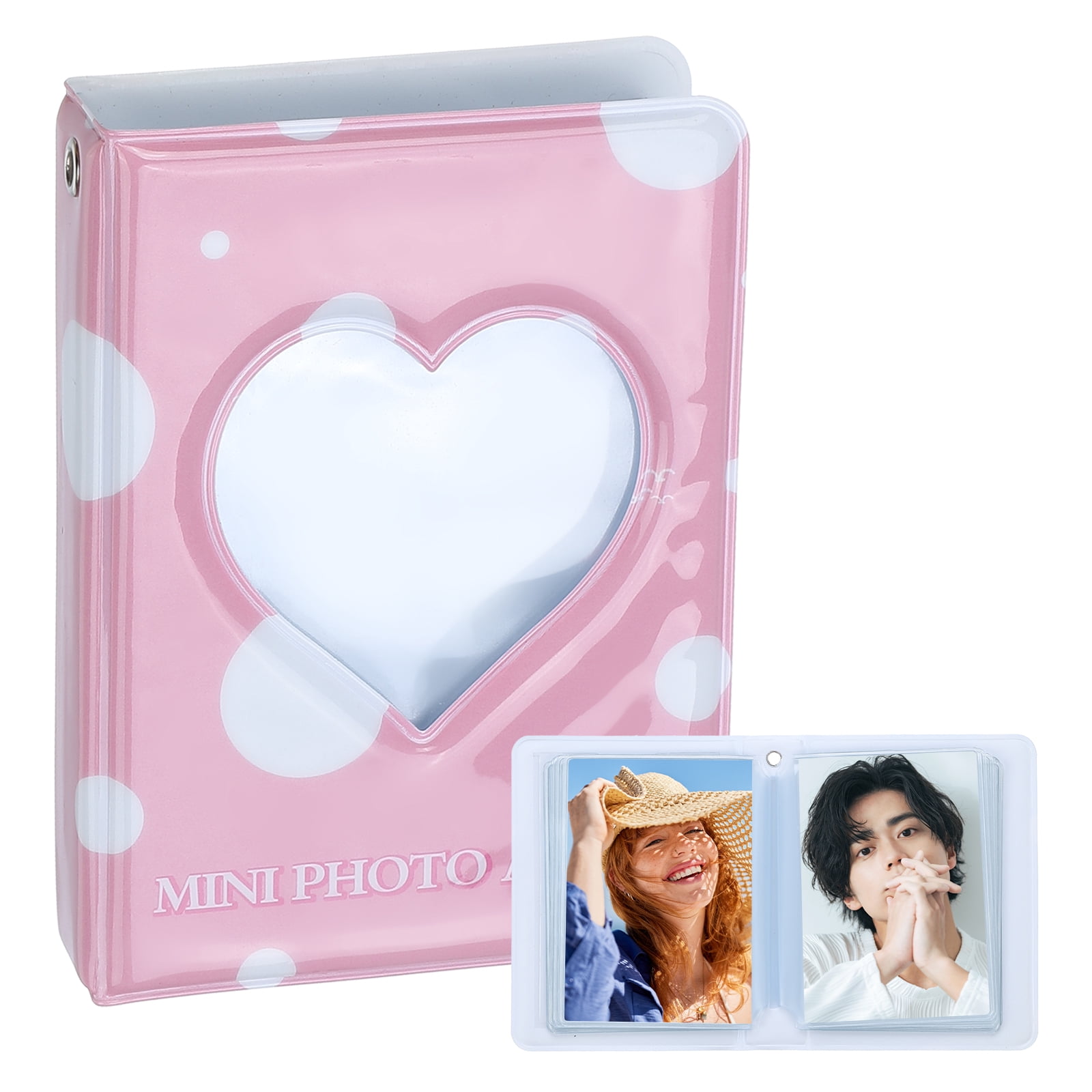 Unique Bargains Mini Photocard Binder Love Heart Hollow Album for Cards Storage Pink