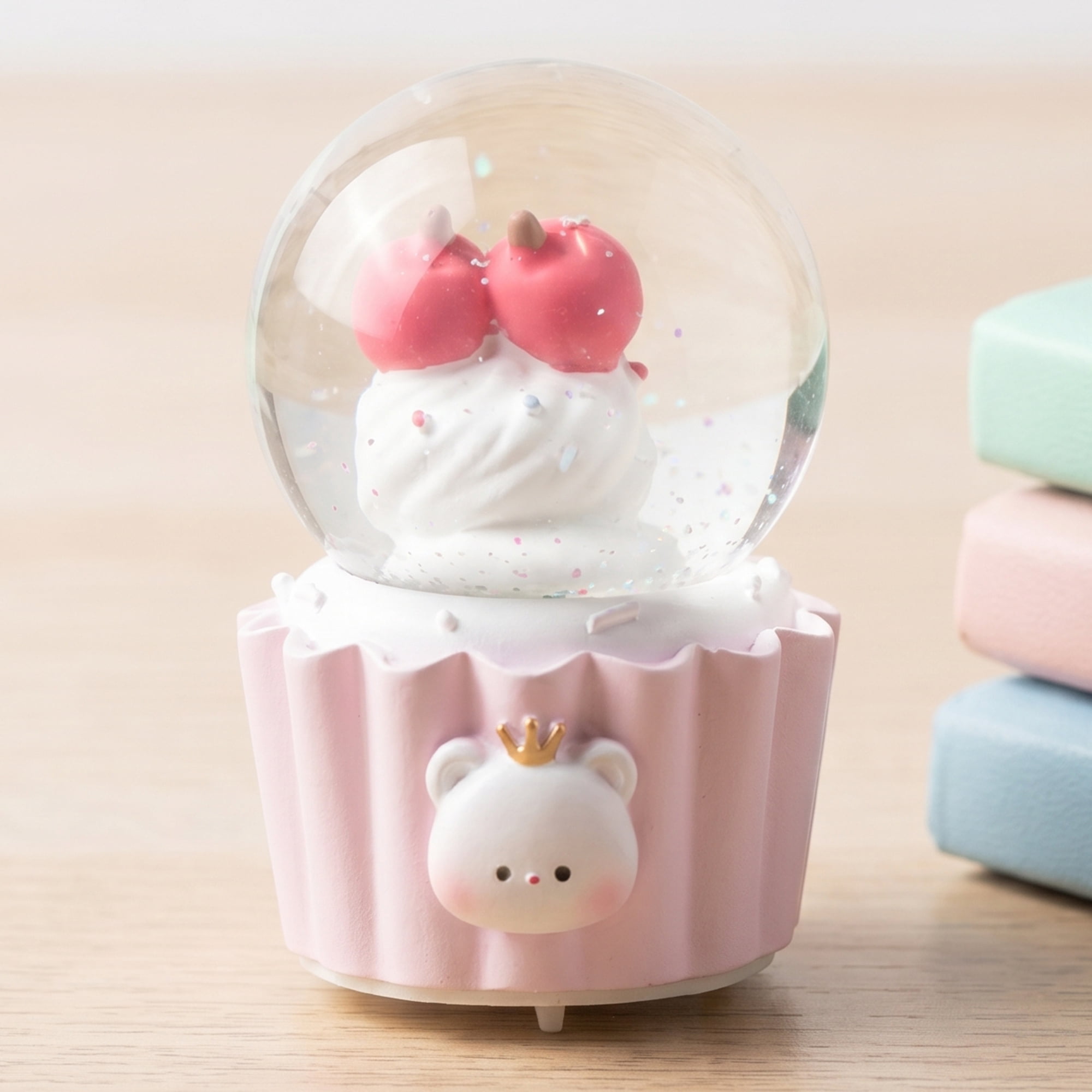 Unique Bargains Mini Resin Figurine Snow Light Up Crystal Ball Pink A 1.8" x 1.8" x 2.7"