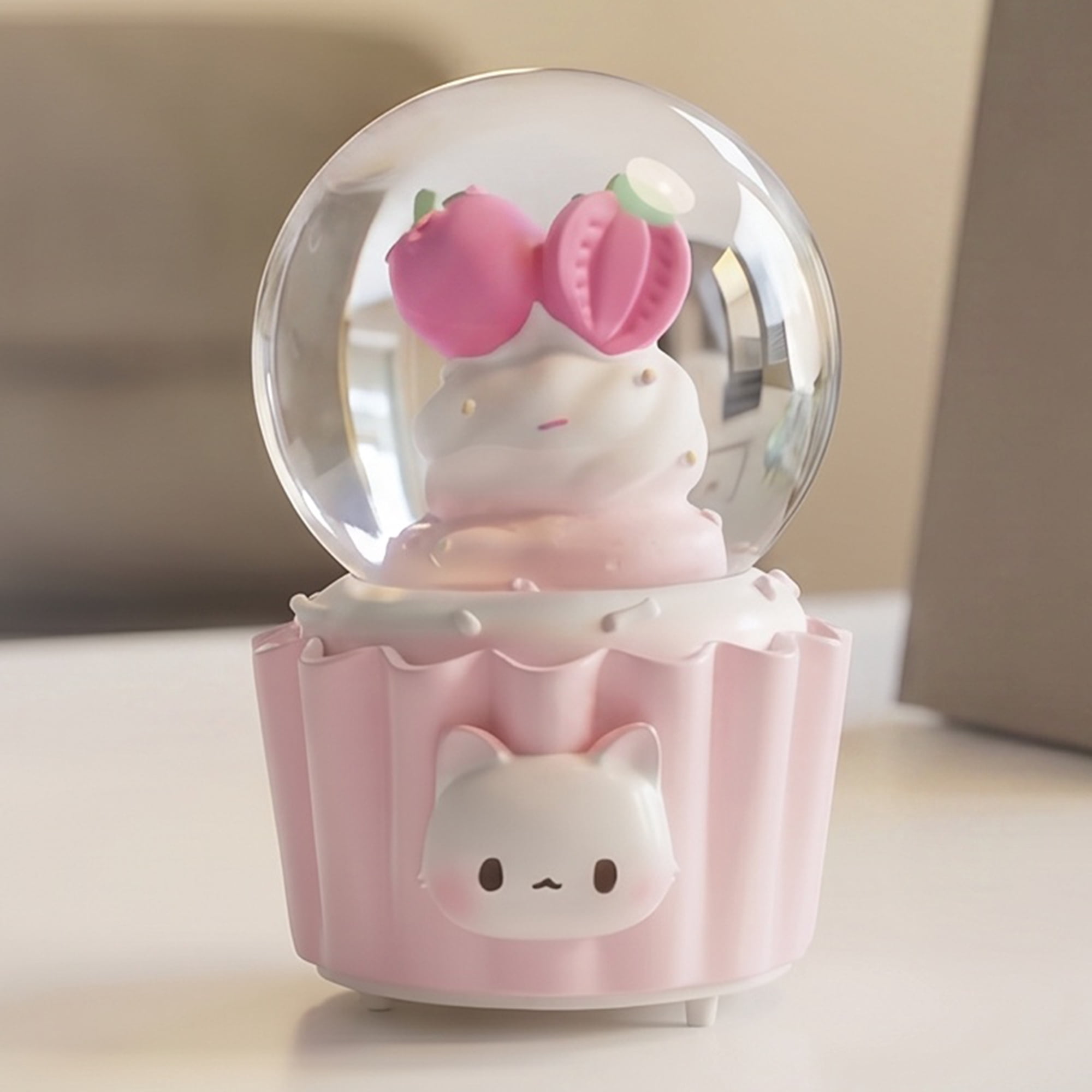 Unique Bargains Mini Resin Figurine Snow Light Up Crystal Ball Pink B 1.8" x 1.8" x 2.7"