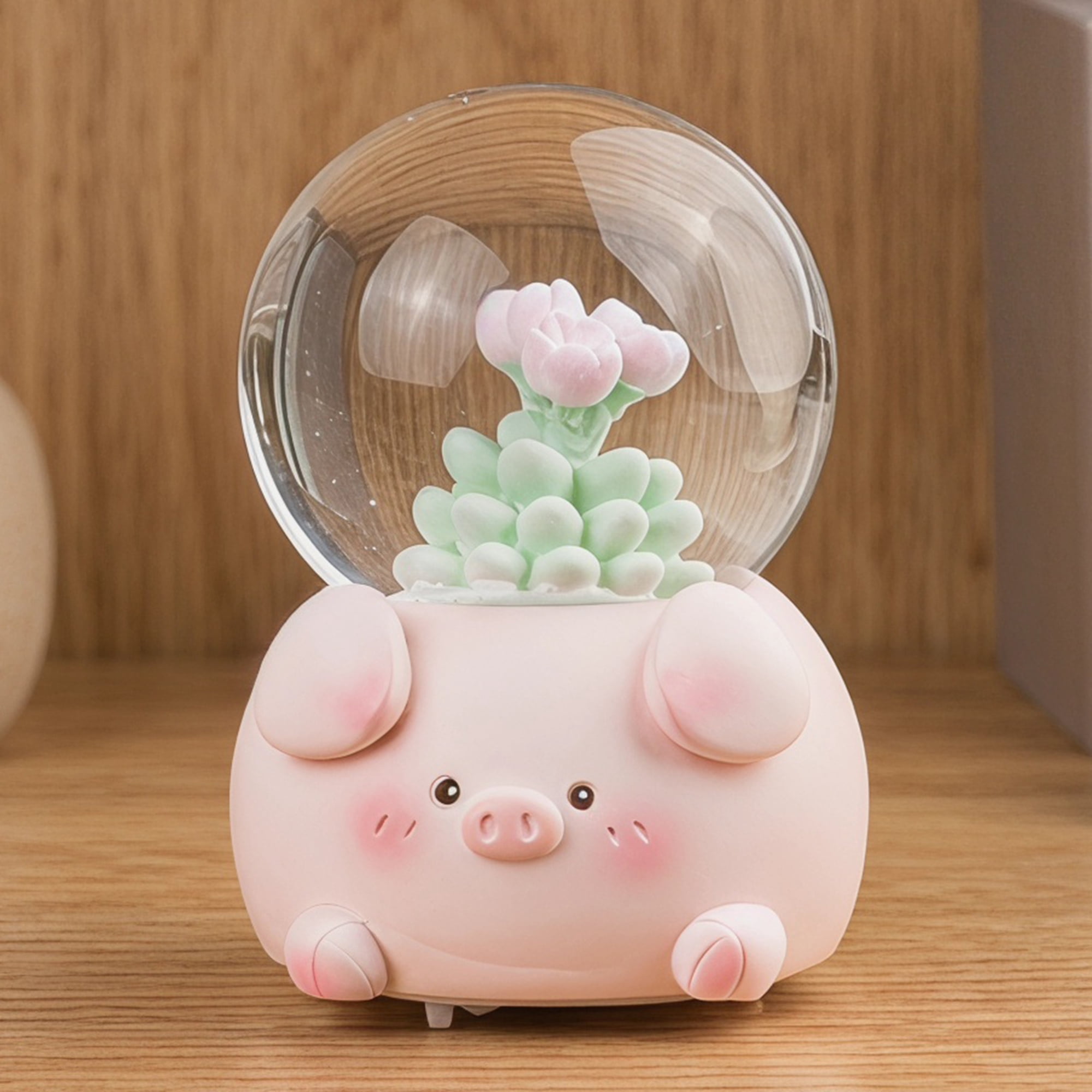 Unique Bargains Mini Resin Figurine Snow Light Up Crystal Ball Pink C 1.8" x 1.8" x 2.7"