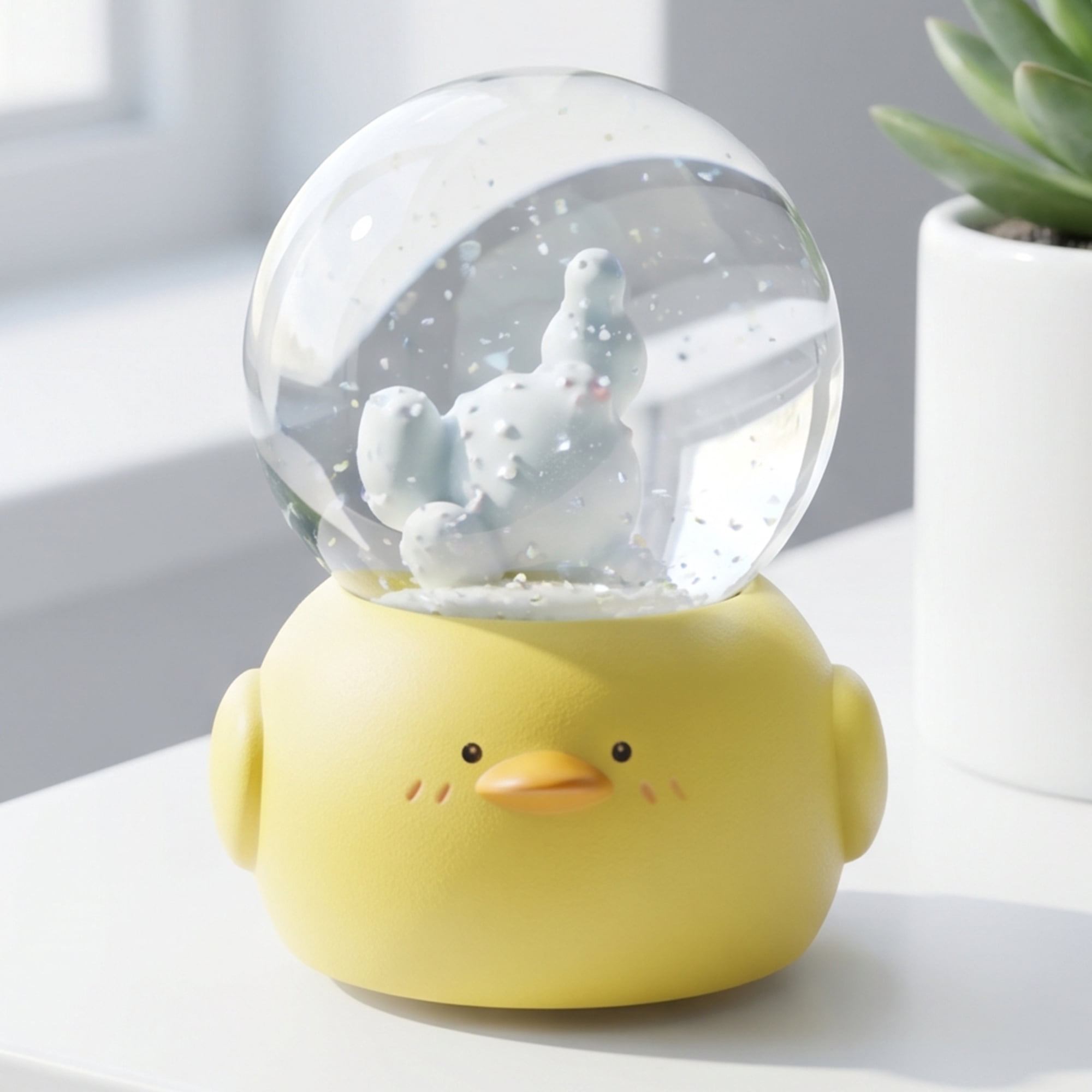 Unique Bargains Mini Resin Figurine Snow Light Up Crystal Ball Yellow 1.8" x 1.8" x 2.7"
