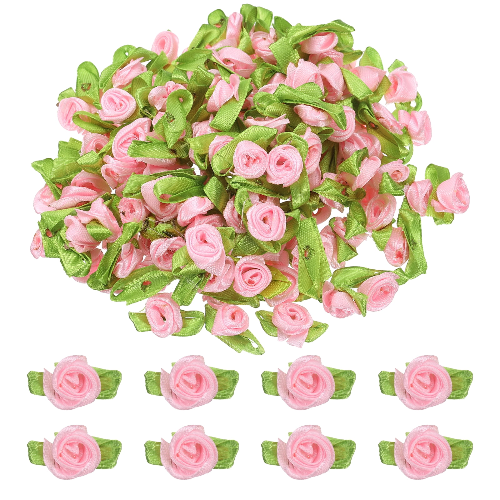 Unique Bargains Mini Ribbon Roses Flowers Bows for Craft Projects Decor Pink