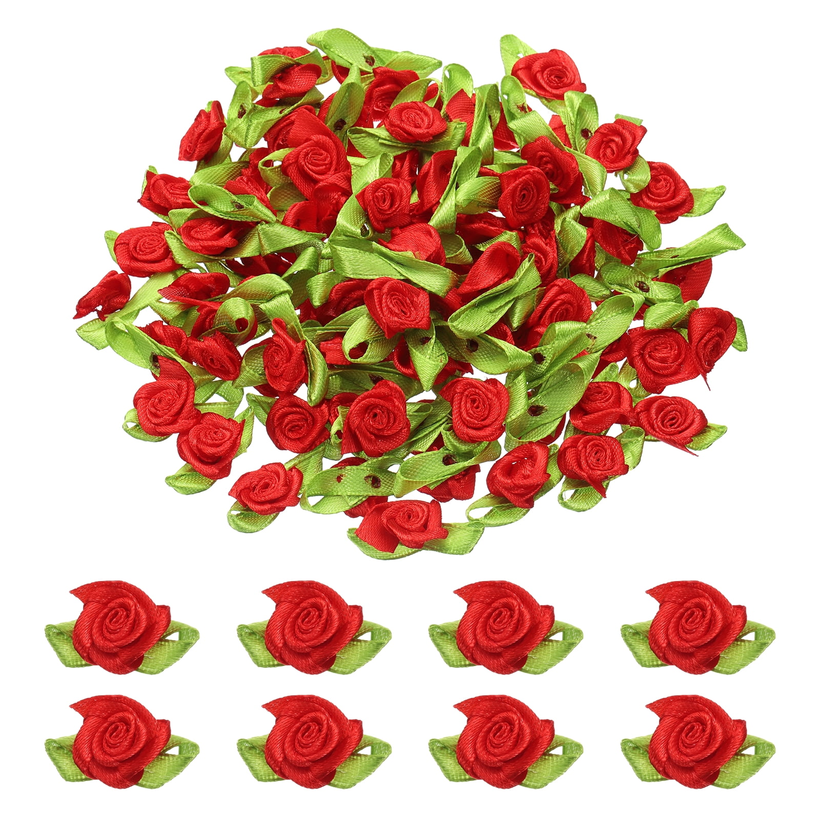 Unique Bargains Mini Ribbon Roses Flowers Bows for Craft Projects Decor Red
