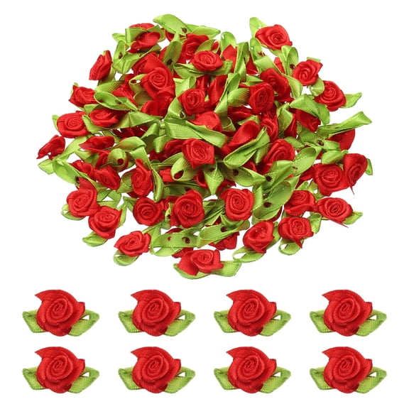 Unique Bargains Mini Ribbon Roses Flowers Bows for Craft Projects Decor Red
