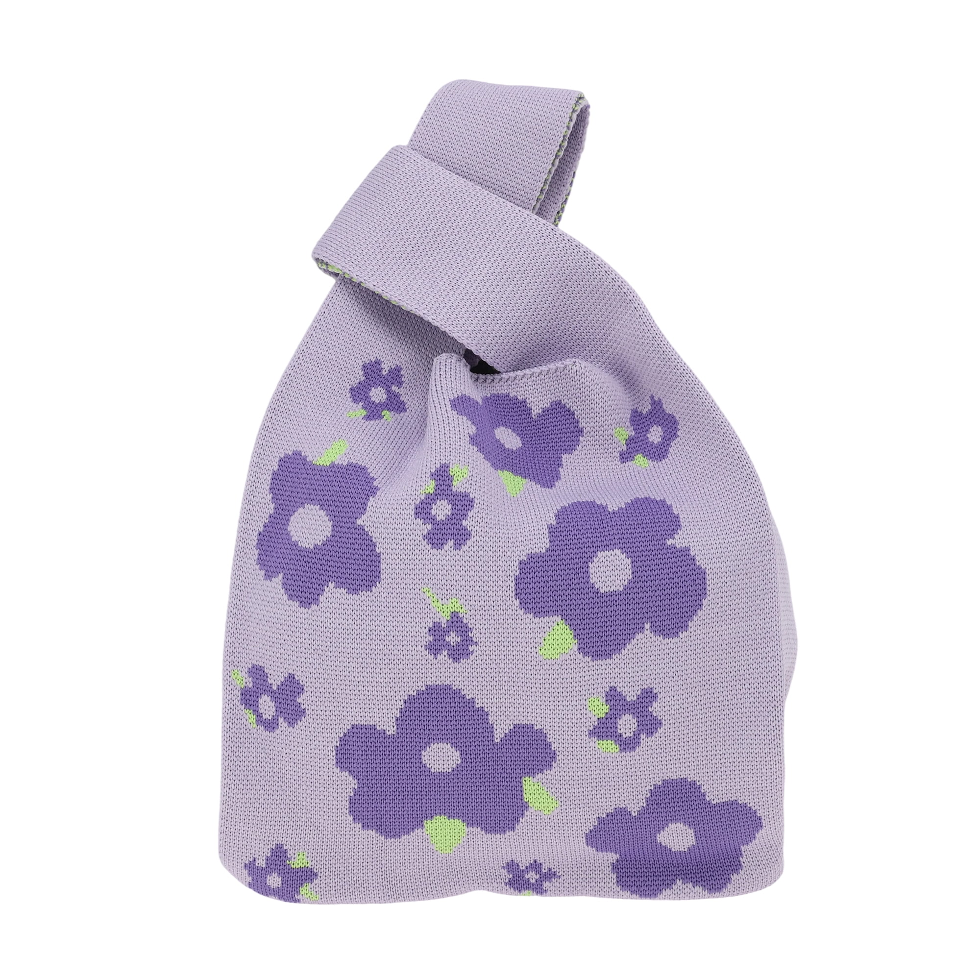 Unique Bargains Mini Stylish Flower Knitted Wrist Bag for Everyday Use and Occasion Purple