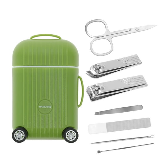 Unique Bargains Mini Suitcase Nail Clipper Kit 8-piece Set Green