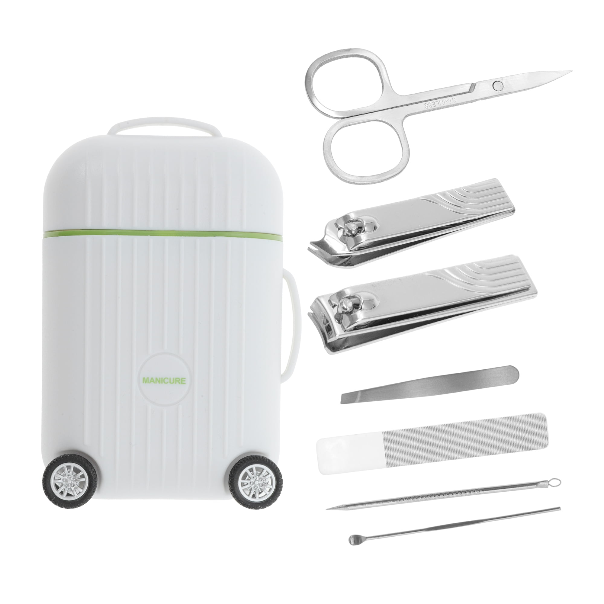 Unique Bargains Mini Suitcase Nail Clipper Kit for Women for Men 8-piece Set White
