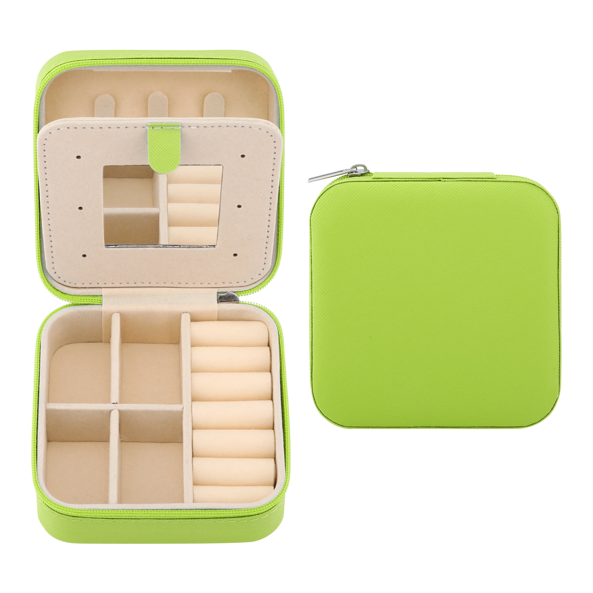 Unique Bargains Mini Travel Jewelry Box with Mirror Green