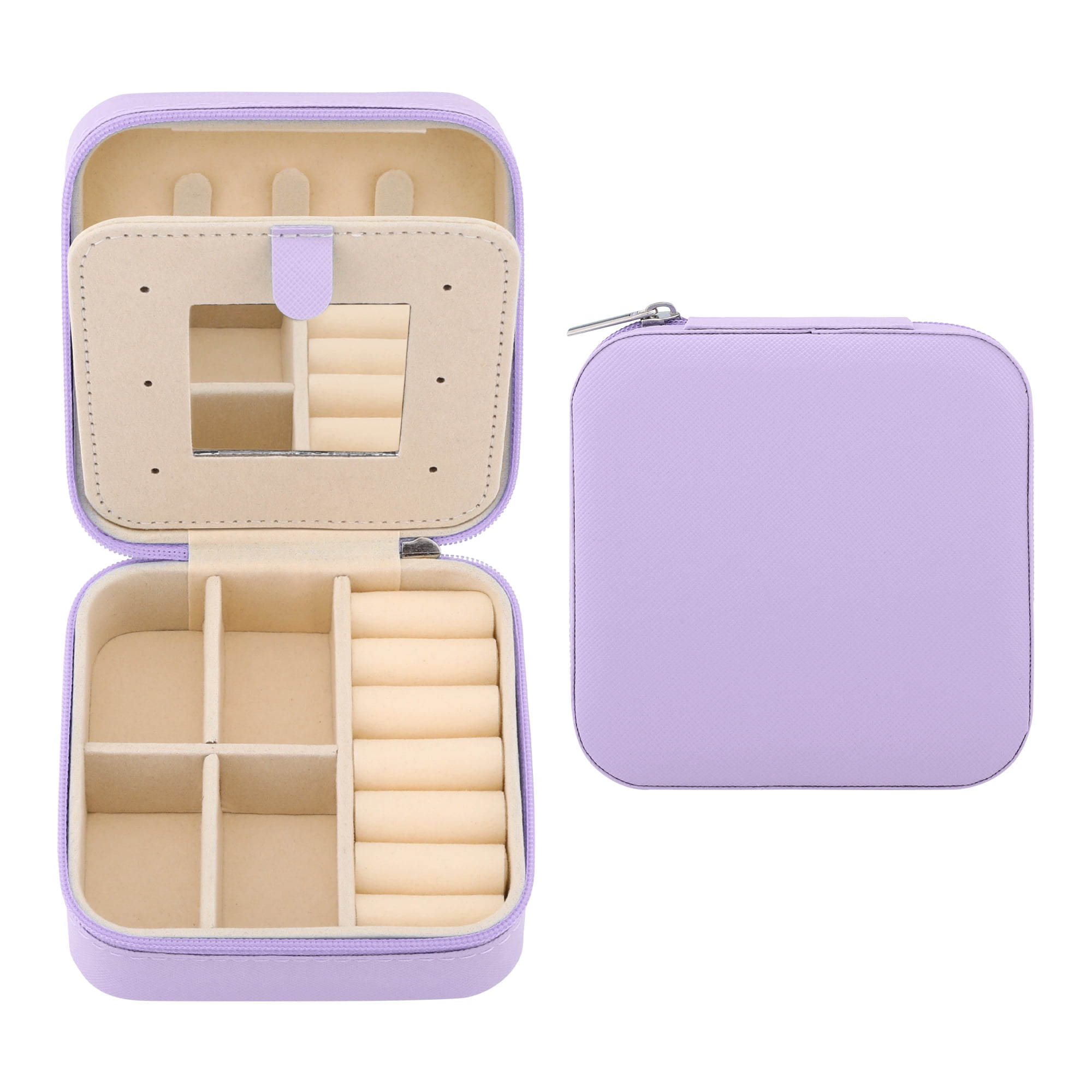 Unique Bargains Mini Travel Jewelry Box with Mirror Purple