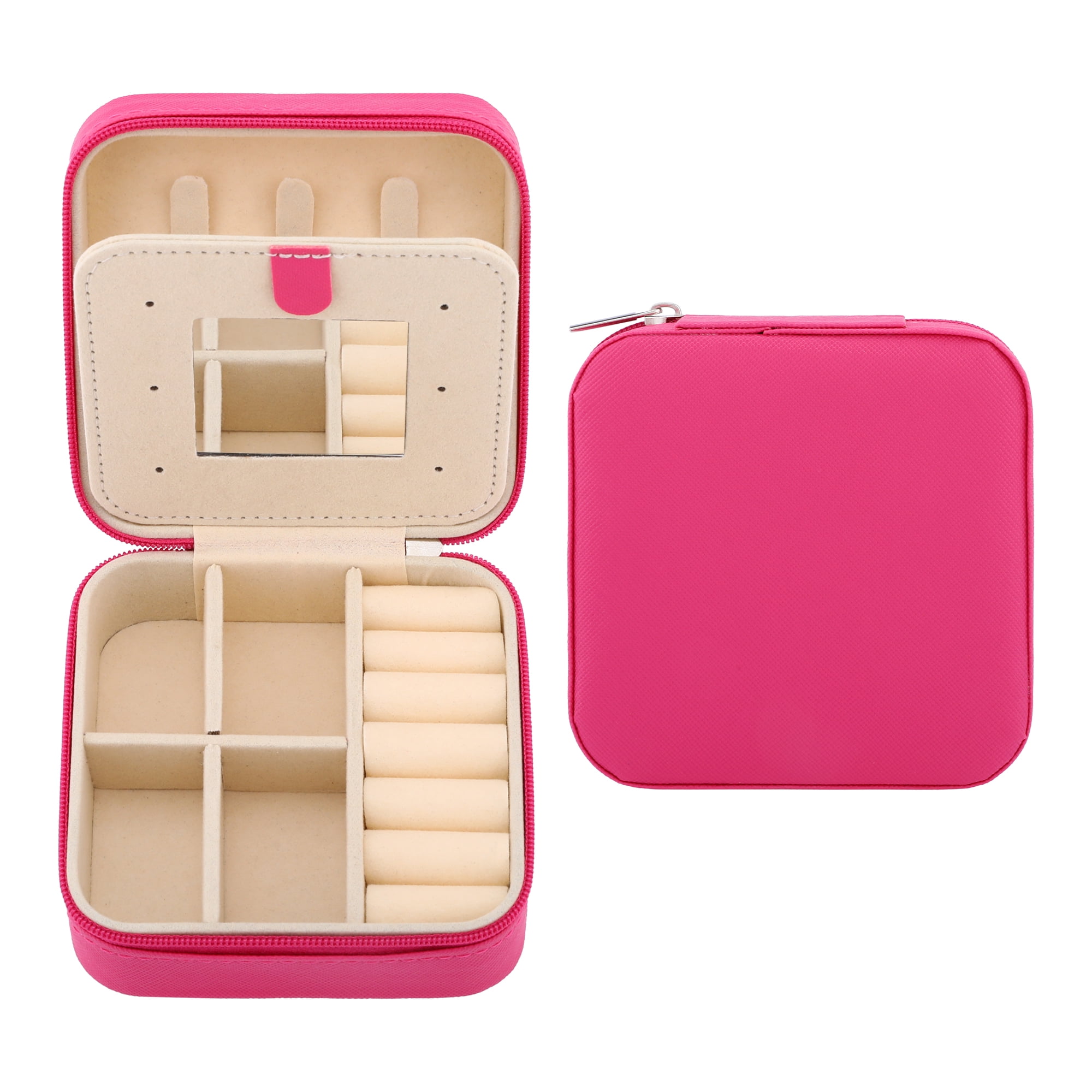 Unique Bargains Mini Travel Jewelry Box with Mirror Rose Red