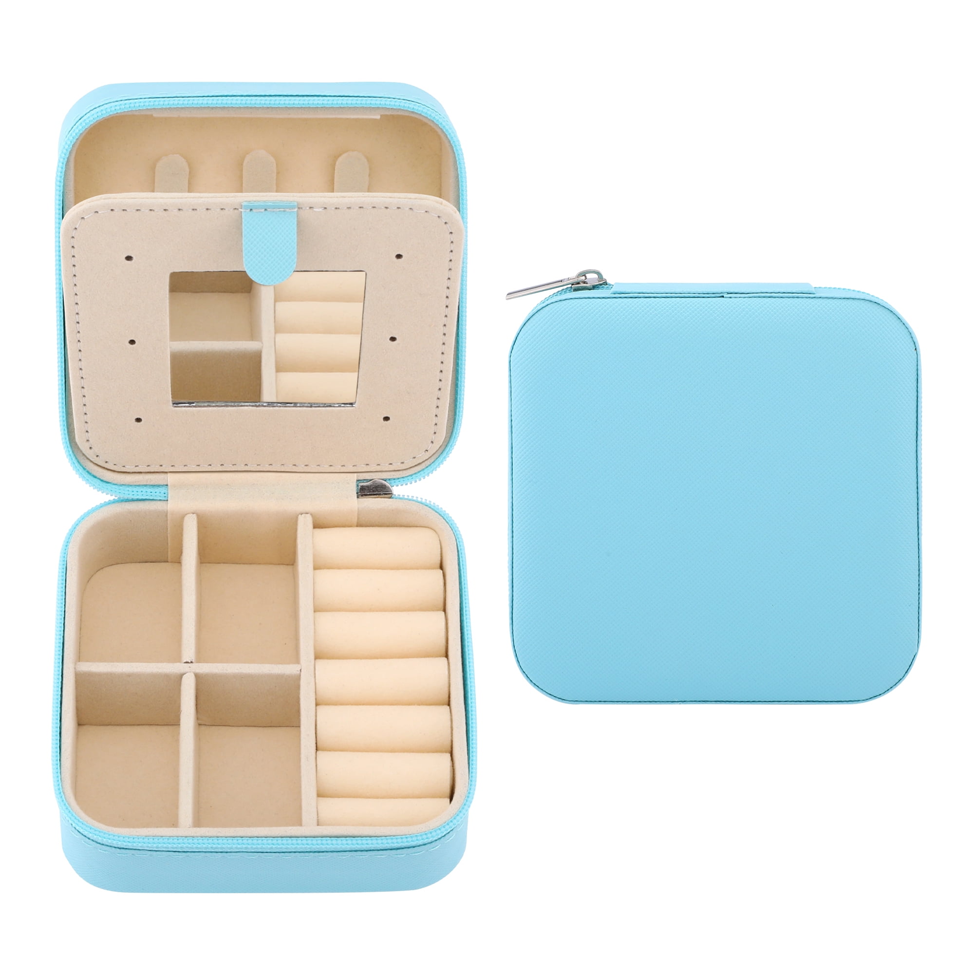 Unique Bargains Mini Travel Jewelry Box with Mirror Sky Blue